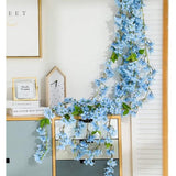 Kunstmatige Sakura kersenbloesem, 2 stuks, 5,7 ft, hangende wijnstokken, namaak, oosterse kersenkrans, huistuin, feest, bruiloft, decoratie (blauw)