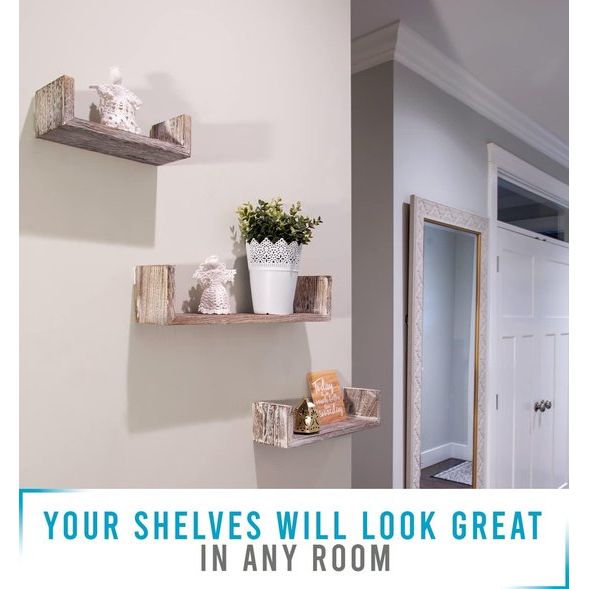 Rustieke zwevende plank in U-vorm in vintage design - set van 3 - inclusief schroeven en pluggen - houten planken van landhuis voor slaapkamer, woonkamer en meer - rustiek design - wit