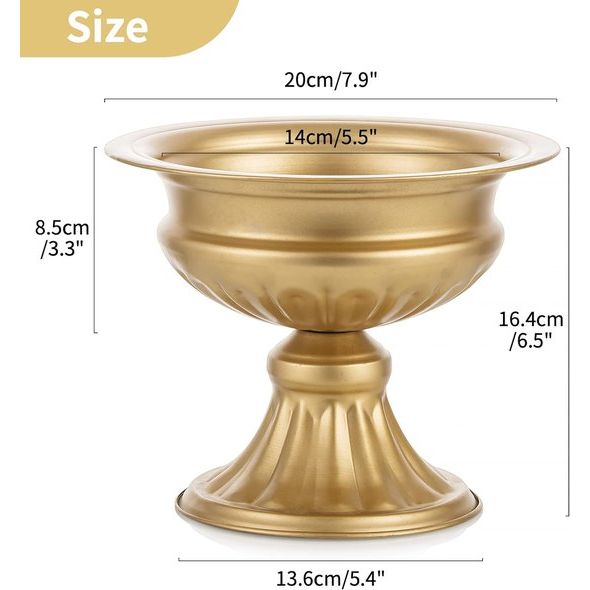 Gouden vazen voor bruiloft - 2 stuks 16,4 cm hoogte metalen urn vaas. Elegante bulk bruiloft middenstukken voor tafels. Bloemen trompet vaas voor verjaardagsfeestje en huisdecoratie.