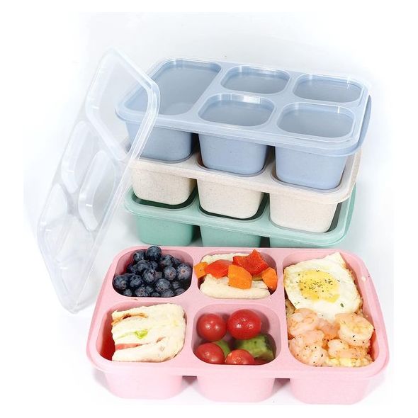 4 stuks meal prep boxen, bento box met 5 vakken, broodtrommel voor kinderen met vakken, herbruikbare lunchbox voor volwassenen, vaatwasser- en magnetronbestendig