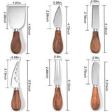 Prachtige 6-delige kaasmessenset, complete kaasmessensetcollectie van roestvrij staal (handvat van acaciahout)