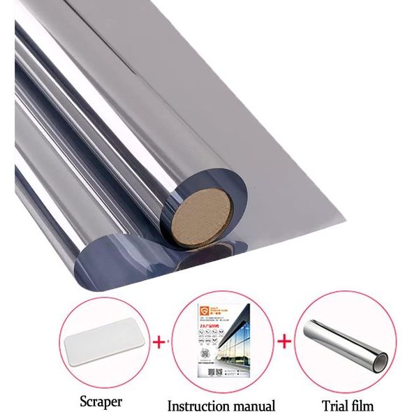 Spiegelfolie, raamfolie, zelfklevend, ondoorzichtig, 75 x 200 cm, privacyfolie, uv-bescherming, zonwerende folie, zelfklevend, doorzichtig, vensterglasfolie, zilver