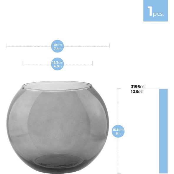 Kogelvaas glas Ø 19 cm H: 15,5 cm planten terrarium vaas grijs glazen vaas ronde vaas kleurrijke vis kom deco grijze vaas hydrocultuur vaas ronde vaas kandelaar | Olivia