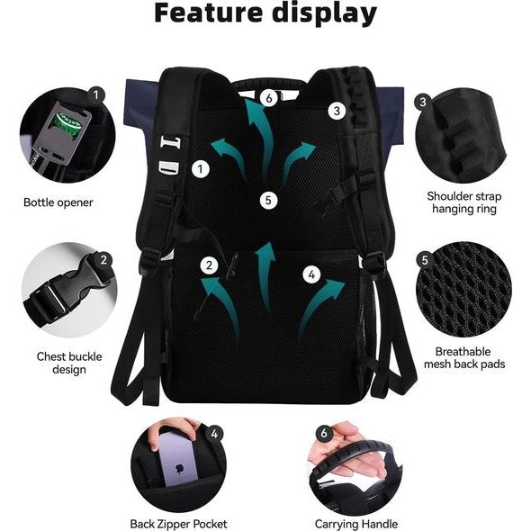 35 liter thermische rugzak, koelrugzak, koeltas, waterdichte picknickrugzak met flesopener, voor picknick, camping, strand, wandelen, reizen, winkelen