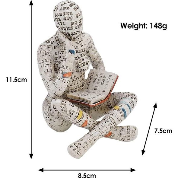 Figuur decoratie voor plank, 11 x 8 x 8 cm, kleine lezende vrouwen, gevormd sculptuur, gepersonaliseerd, handbeschilderd, lezen, schurk, desktop, boeken, rek, handwerk, standbeeld