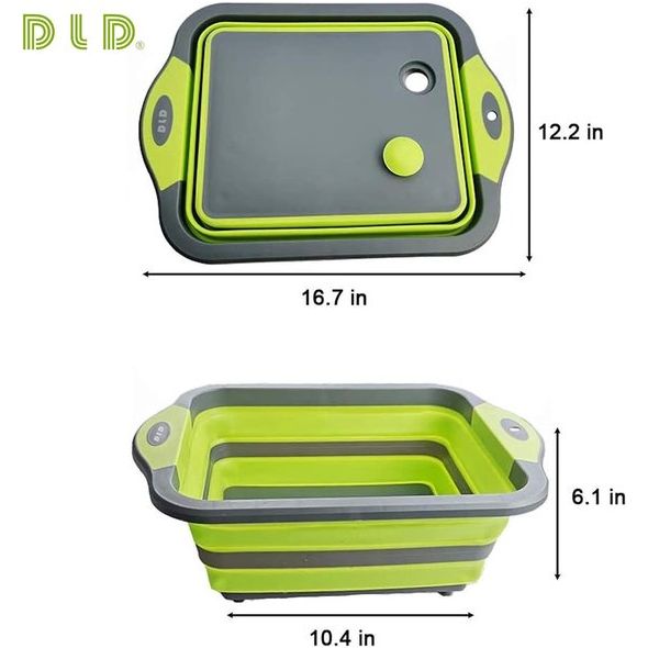 opvouwbaar snijbord met colandercontainers, opvouwbaar voedselveilige siliconen schotel snijbord, wasbak, afvoermand voor thuis, keuken, camping, picknick, barbecue