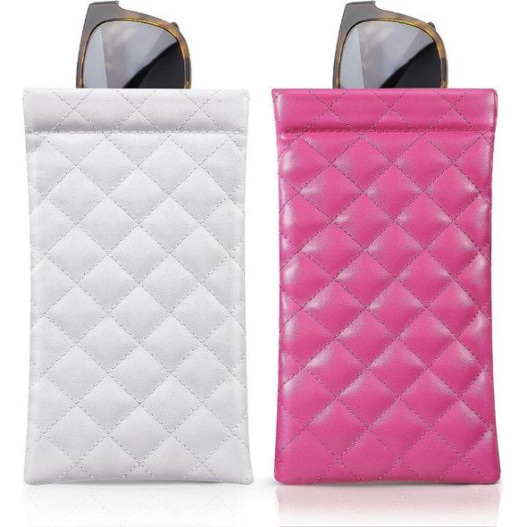 Brillenkoker, 2 stuks draagbare zonnebrillen etui met kliksluiting brillenkoker zachte bril beschermhoes leesbrillenetui voor dames met reinigingsdoekje