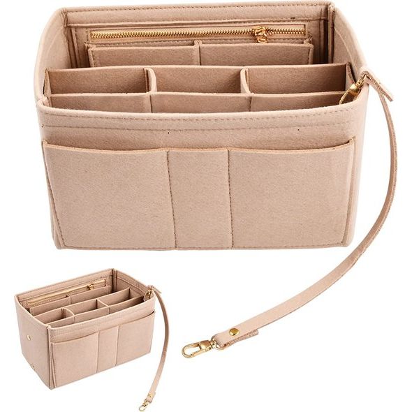 Vilten handtas organizer, beige tas organizer, kleine tas organizer, handtas met sleutelketting, binnzakken voor handtassen, vilten tas organizer voor dames, dames