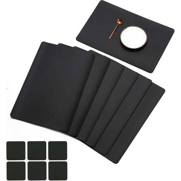 Set van 6 placemats en 6 onderzetters veeg schoon antislip vinyl PVC hittebestendige placemats voor keukentafel 30 * 45cm zwart