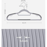 Set van 50 kunststof hangers antislip ruimtebesparend dikte 0,5 cm lengte 42 cm 360° draaibare haak in zilver lichtgrijs/donkergrijs