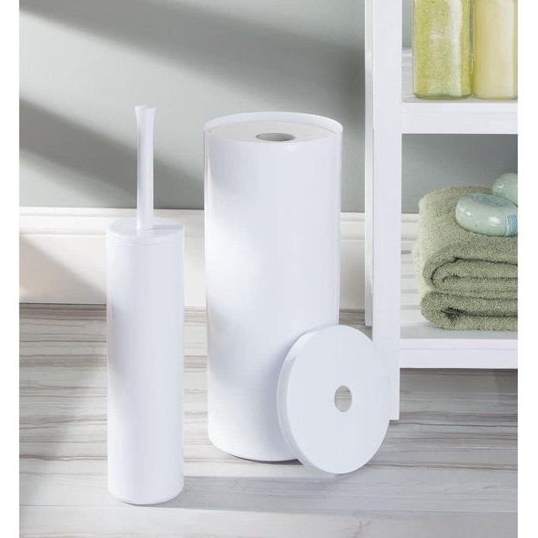 Toiletpapierhouder staand – elegante wc-rolhouder met deksel voor maximaal 3 rollen – toiletrolhouder van robuust kunststof ideaal voor kleine ruimtes – wit