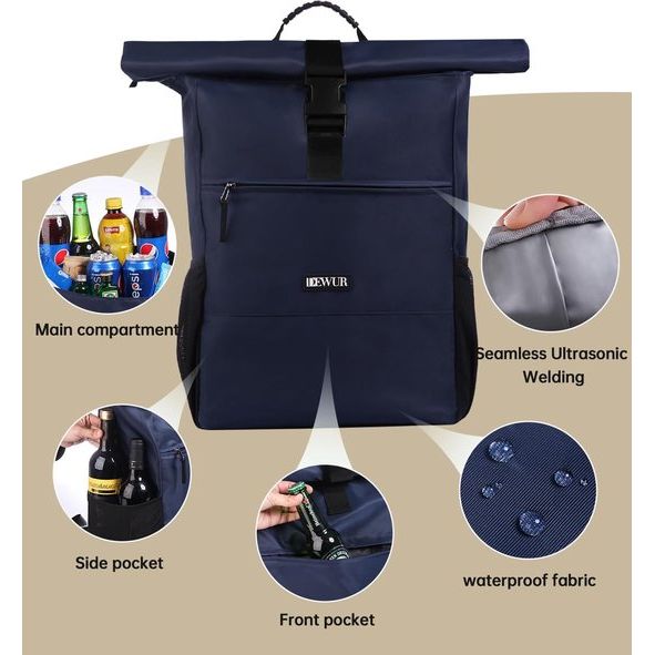 35 liter thermische rugzak, koelrugzak, koeltas, waterdichte picknickrugzak met flesopener, voor picknick, camping, strand, wandelen, reizen, winkelen