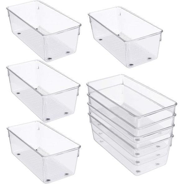 Koelkastorganizer, boxset voor keuken, kasten (8 stuks), plastic organizer, 20 cm lang, opbergsysteem, transparant voor badkamer, eetkamer, vriezer, keukenkast, organizer lade