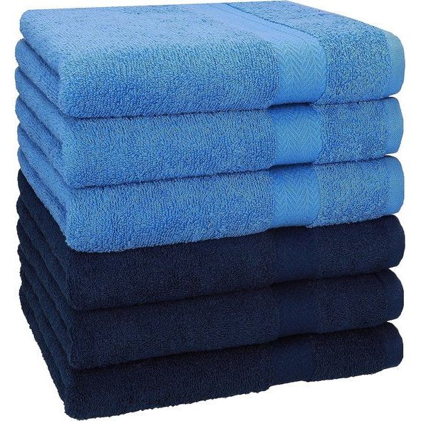 6 stuks handdoeken premium 100% katoen afmeting 50 cm x 100 cm donkerblauw/lichtblauw