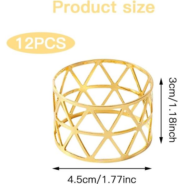 Pak van 12 servetringen, gouden universele servetringen set, servethouder, uitgehold voor bruiloftsfeest, verjaardag, jubileum tafeldecoratie