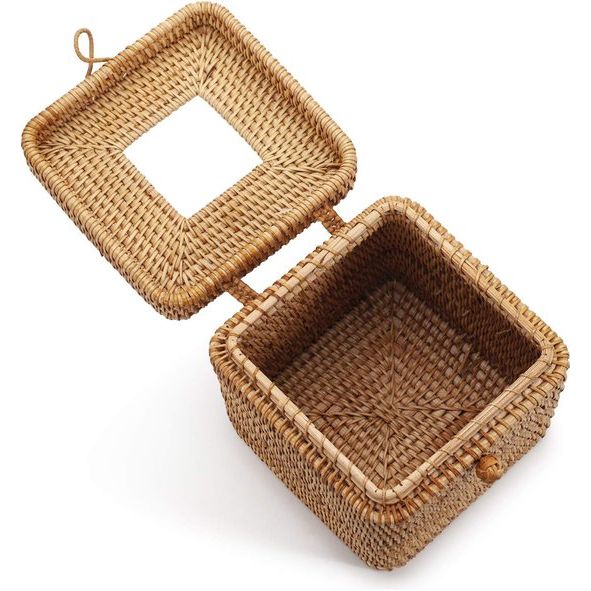 Rotan gezichtsdoekjesdoos, decoratieve geweven gezichtsdoekjeshouder, tissuedispenser voor badkamer/keuken/kantoor, 14,5 x 14,5 x 12,7 cm