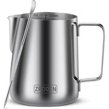 Melkkannetje roestvrij staal, 350 ml 600 ml melkkan met latte art pen, melkschuimkannetje, melk, voor espresson, cappuccino en laté, koffie barista accessoires, zilver