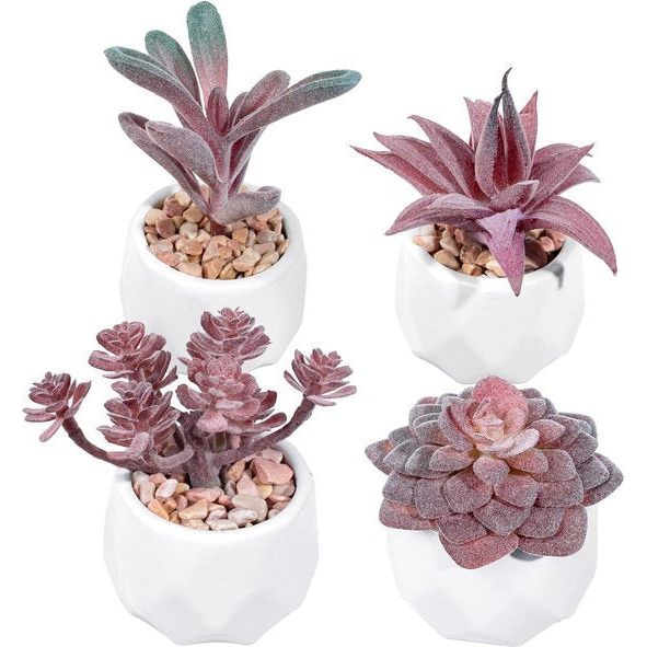 4 stuks kunstvetplanten, potplanten, kunstplanten in keramische pot, kleine kunstplanten zoals echt, binnen, thuis, tafel, kantoor, slaapkamer, thuis, badkamer, decoratie, kunstplant