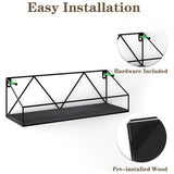 Set van 5 wandplanken, zwevende planken met zwarte metalen staven en zwarte houten plank, rustieke plankenwand voor keuken, badkamer, slaapkamer, woonkamer en kantoor (M-vormig)