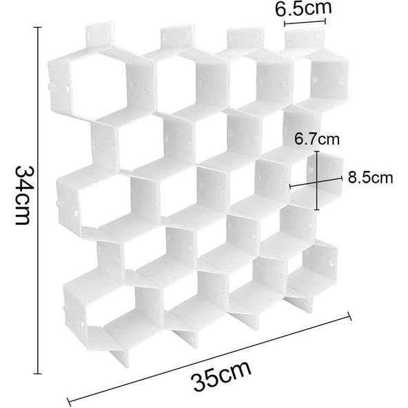 8 stuks lade-organizer, vakverdeler, kunststof, ladeverdeler, wit, verstelbaar, ladeverdeler, rooster, laderooster, compartimenten, opbergvak voor ondergoed en sokken, honingraatvorm