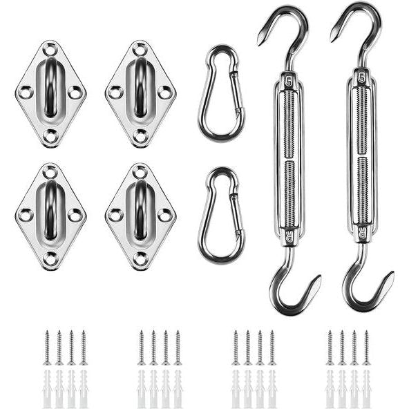 Luifelmontageset, luifeltoebehorenmontage voor vierkante driehoekige luifels, roestvrij staal (8-delige set voor vierkant + 16 schroeven)