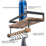 Houten wandrek, zwevend rek, 2 stuks, met handdoekhouder en 8 haken, ideaal voor keuken, woonkamer, badkamer en andere wanddecoratie