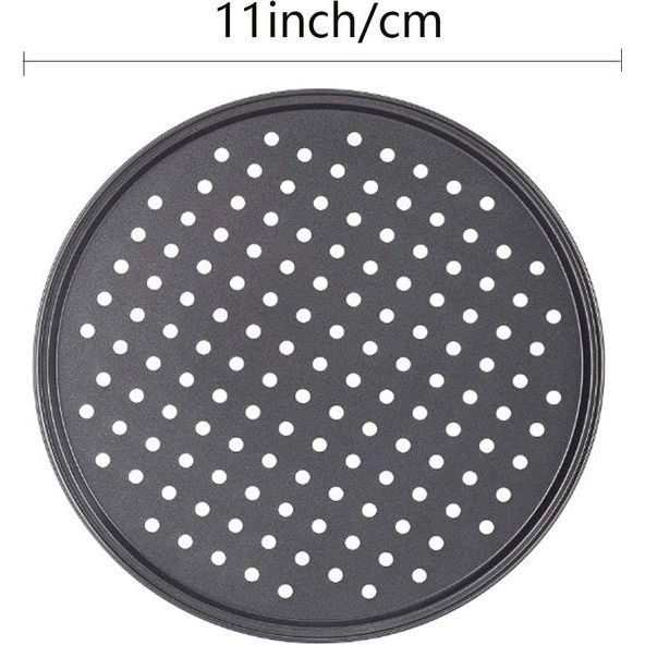 Pizzaplaat, rond, 28 cm, met gaten, verlaagde bakplaat, bakplaat, anti-aanbakbakken van koolstofstaal voor pizza en flambÃ©e, set van 2 pizzapannen, geperforeerd voor oven, verouderde korst