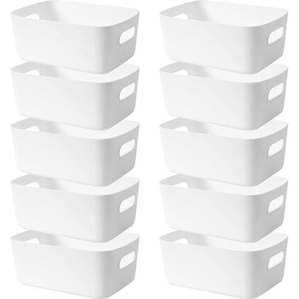 Set van 10 plastic opbergdozen met handgrepen, een keukenkast organizer box, manden voor opslag en een plastic doos voor de badkamerplank (wit).