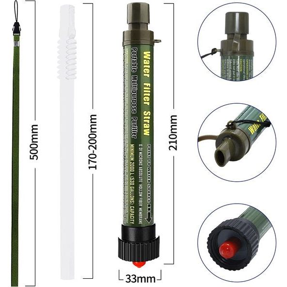 Waterfilter, 2500 liter, waterfilter, outdoor, survival, nooduitrusting, waterfilter, militair, crisisvoorsodraagbaar, gecertificeerd waterfilter, outdoor, survival, waterfilter, camping, donkergroen