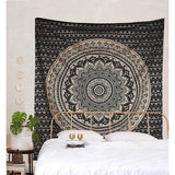 wandtapijt Mandala zwart goud, boho wanddecoratie, esthetische kamerdecoratie, wanddoek mandala, psychedelisch wandkleed 208 x 210 cm