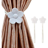 Camellia Magnetische gordijn-embrasses, 2 stuks, decoratieve metalen clips, zonder boren, gordijn met flexibel touw, voor thuiskantoor, wit