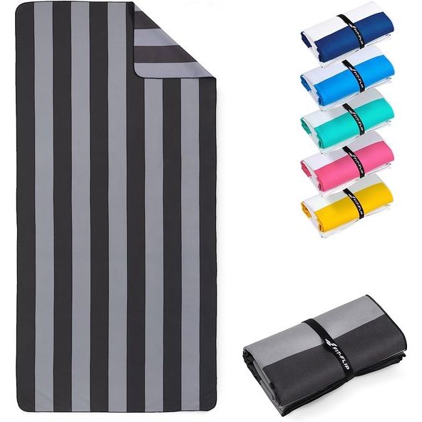 Strandhanddoek XXL - microvezel badhanddoek groot, microvezel handdoeken licht en sneldrogend, 100% gerecyclede microvezel handdoek - grijs-donkergrijs gestreept 160 x 90 cm