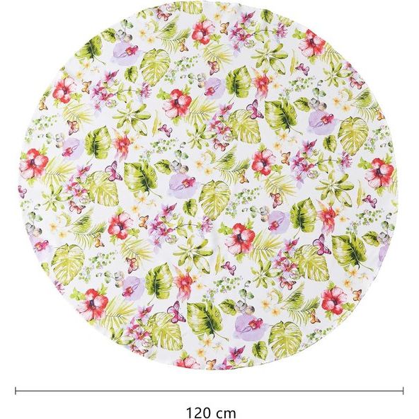 Tafelkleed rond 120 cm afwasbaar tafelkleed waterafstotend tafelkleed stofdicht met rode bloemen tropische planten voor keuken, eetkamer, eettafel, salontafel, tuintafel, biertafel