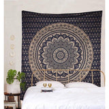 Origineel Goud Ombre Wandtapijt Mandala Wandtapijt Muurkunst Hippie Muurophangende Boheemse Sprei met Metallic Glans Wandtapijten 215 x 230 cm Blauw