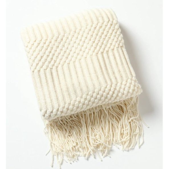 Sprei, woondeken, bohodeken, zacht, gebreide deken, omkeerbare deken, knuffeldeken, bankdeken, sprei, deken, beige, 130 x 150 cm