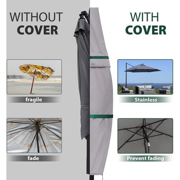 Zweefparasol/parasolhoes met staaf, afdekhoes voor tuinscherm met ventilatieopeningen, afdekking voor zwengelparasol/balkonscherm, 100% polyester, waterdicht, lichtgrijs