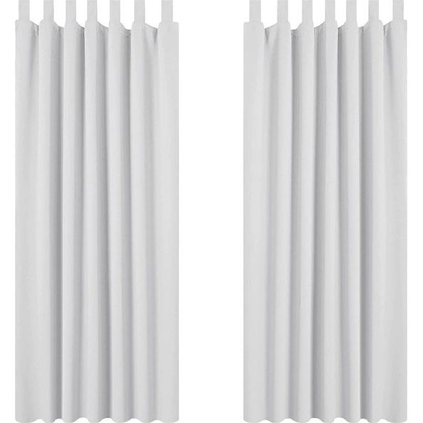 Deconovo Gordijnen Verduisterend met Lussen, Ondoorzichtige Kerst Gordijnen met Warmtewerende Stof voor Woonkamer, 140x175 cm (B x H), Grijswit, set van 2