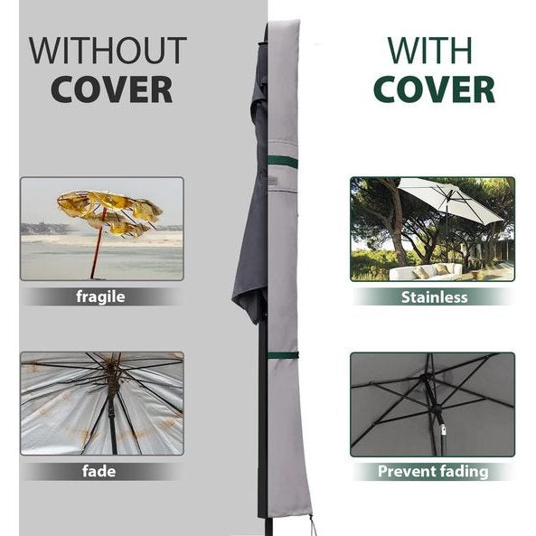 Parasol beschermhoes met staaf, afdekkappen voor Ø 300 cm tuinscherm met ventilatieopeningen, afdekking voor marktparasol/balkonscherm, 100% polyester, waterdicht, lichtgrijs