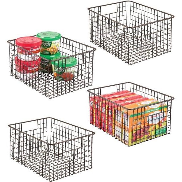 Set van 4 multifunctionele items van metaaldraad, draagbare opbergmand voor de keuken, voorkamer enz. – compact en universale draadmand met handgrepen – bronskleurig