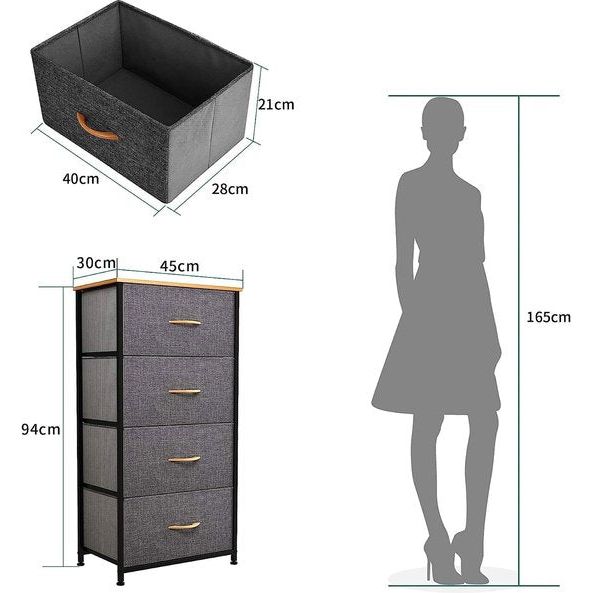 Dressoir Smal, kast met 4 laden van stof, opbergcommode, moderne stijl Dressoir Smal, kast met 4 laden van stof, opbergcommode, moderne stijl