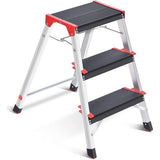 Kingrack Aluminium trapladder 3 stappen, lichtgewicht opstapkruk met breed platform, multifunctionele en antislip opvouwbare stapkruk, maximale belasting 150 kg