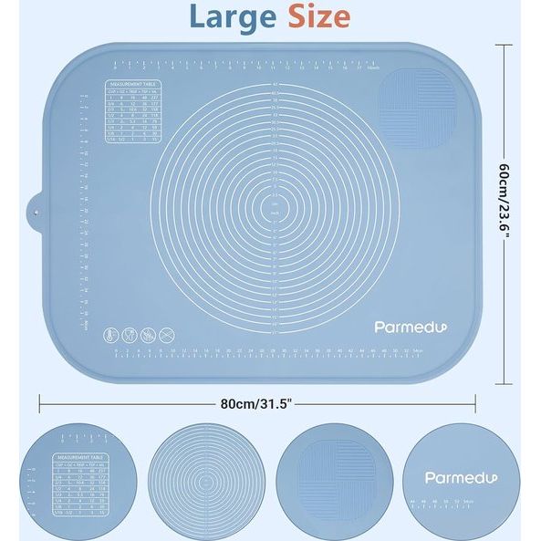 Grote siliconen bakmat: 80 x 60 cm anti-aanbaklaag bakmat van siliconen voor het kneden met opbergriem en deegsnijder - deeguitrolmat en hittebestendige mat