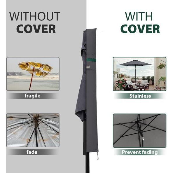 Parasol beschermhoes met staaf, afdekhoezen voor tuinscherm met ventilatieopeningen, afdekking voor marktparasol/balkonscherm, 100% polyester, waterdicht, donkergrijs