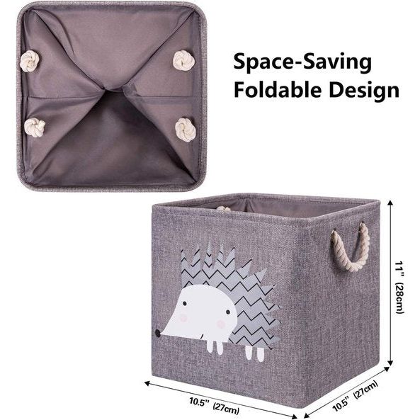 Opbergdoos voor kinderen, set van 4, 28 x 28 x 28 cm, opvouwbare opbergmand voor kinderplank. Ideaal voor Kallax-gebruik, speelgoedkist, speelgoed, boeken, kinderkamer. Grijze olifant