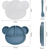Babybord met antislip zuignap, siliconen kinderbord met deksel en lepel, babybord, onderverdeeld, kleine kinderen, serviesset met geschenkdoos, BPA-vrij en vaatwasmachinebestendig, blauw