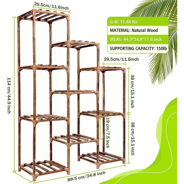 Indoor Outdoor Multi-Tier Flower Stand Grote Plantenrek Houten Hoge Multi-Tier Tuinplanken Houten Plantenhouder Plank voor Woonkamer Hoek Balkon Kantoor Gazon