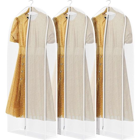 Set van 3 kledingtassen, doorzichtige organza reistas, kledingtassen met ritssluiting, 50" ademende kledinghoes voor heren en dames voor lange jurken, jassen, jassen, pakken, 127 x 60 x 17 cm