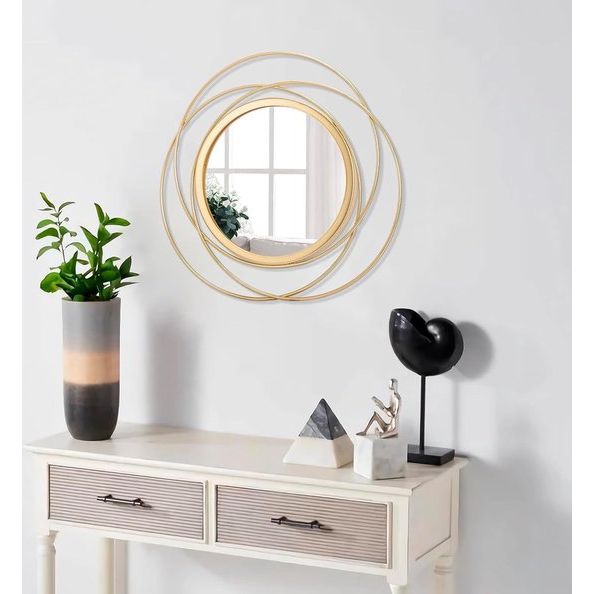 Gouden spiegel voor wanddecoratie, kamerdecoratie, metalen spiegel wanddecoraties voor woonkamer, moderne decoratieve spiegels, cadeaus voor vrouwen en moeders