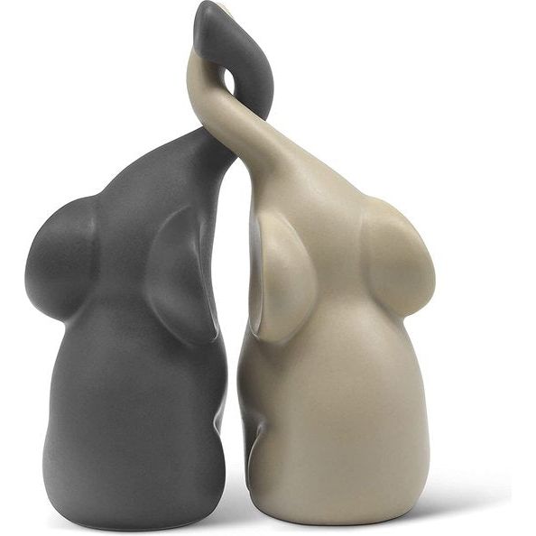 Harmonieus paar olifanten, keramiek, in beige en grijs - modern paar van twee individuele olifanten - decoratieve figuren 16 cm hoog - ook leuk als moederdagcadeau