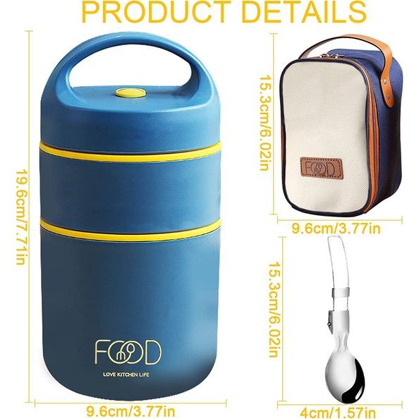 Mueslibeker, thermocontainer voor eten, 680 ml, dubbellaags, lekvrije muesli om mee te nemen, beker, yoghurtbeker, thermolunchbox met lepel, bento-tas, thermobeker voor werk, school, picknick